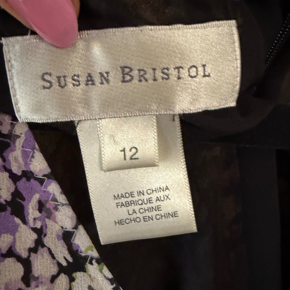 Susan Bristol Y2K Purple Floral Silk Tiered Ruffle Midi Dress Womens 12 - Picture 9 of 9